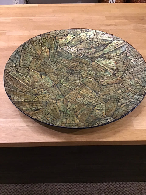 23" Round Green Gold Mosaic Bowl