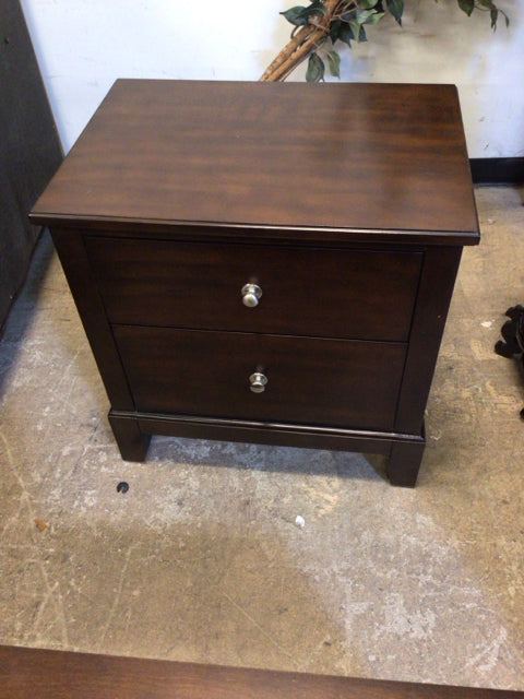 Brown Wood Two Drawer Nightstand