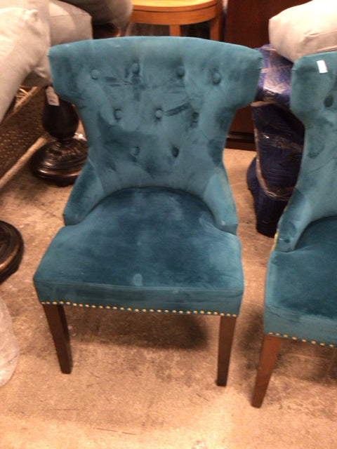 Green/Gold Back Button Tufted Fabric Chair