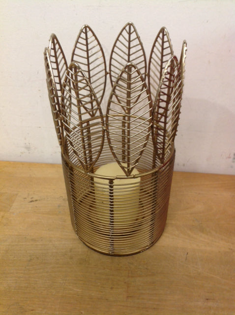 Candle Holder- 10" Gold Metal Leaf