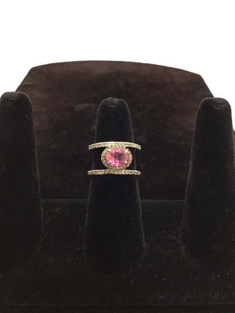 Silver Ring w/Pink Oval Topaz