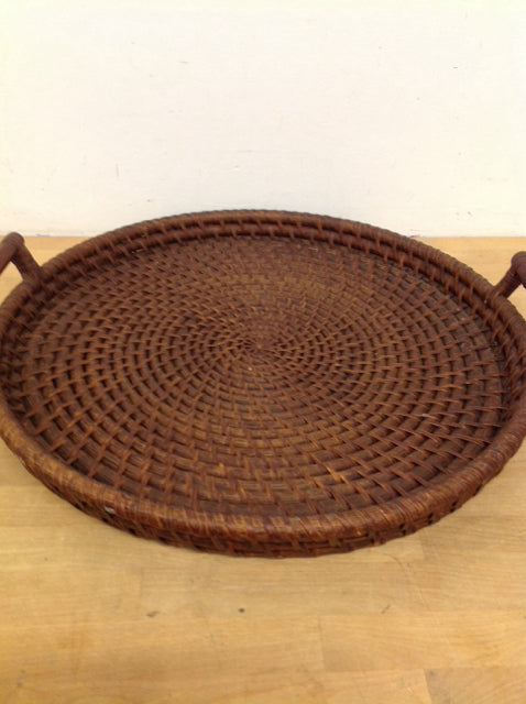 Tray- 22" Round Brown Rattan