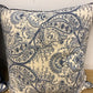 22" Ivory & Blue Paisley/Royal Blue Linen Pillow Down Filled
