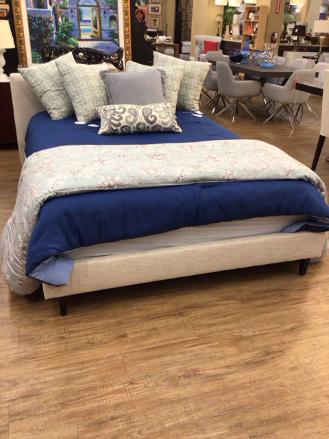 Beige Fabric Queen Bed