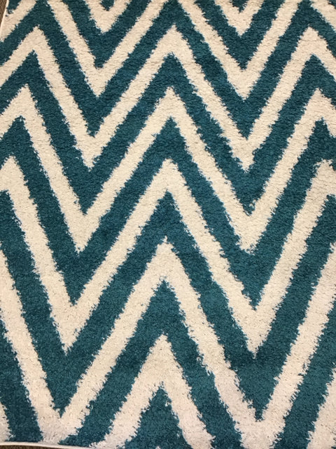 6'11"x4'11" Cream & Teal Chevron Pattern Rug