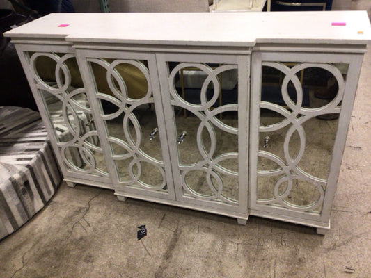 Made In Italy Stucco White Four Door Distressed Mirrored Cabinet