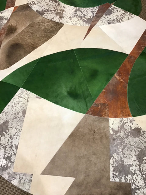 9'x7' Brazilian Hide "Green Brown Cream" Rug By Tanner Maison