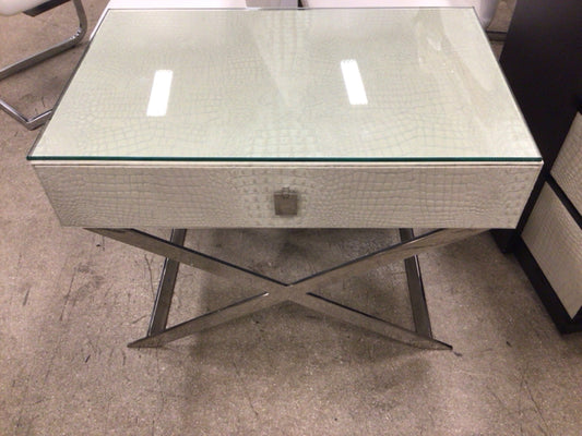 Custom Faux Croc Skin Glass Top One Drawer Nightstand