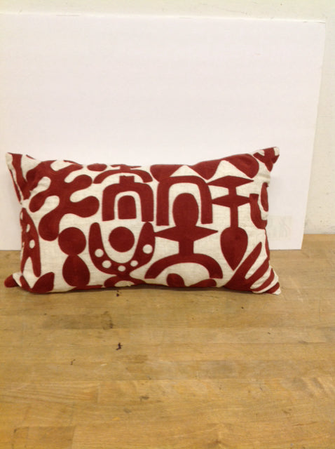Tan Rectangular Pillow w/Burnt Orange Design