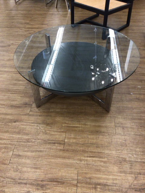 Island City Traders Round Glass Top & Wood Chrome Base Coffee Table