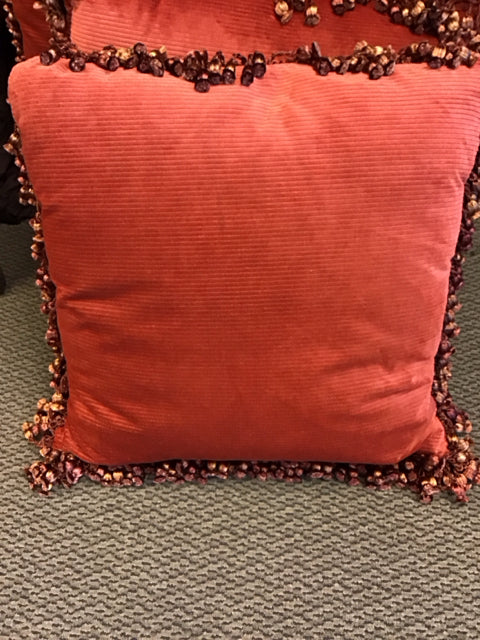 24" Rust Tassled Coruroy Down Filled Pillow
