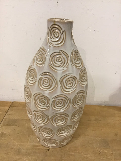 16" Beige & White Swirl Vase