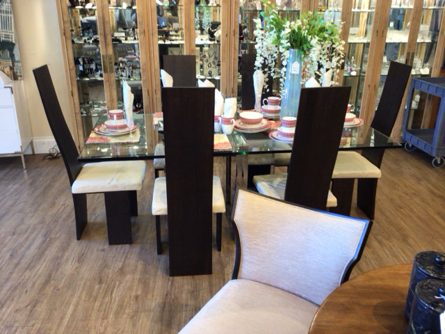 Set Of 6 Scan Design High Back Wood & Fabric Dining Chairs