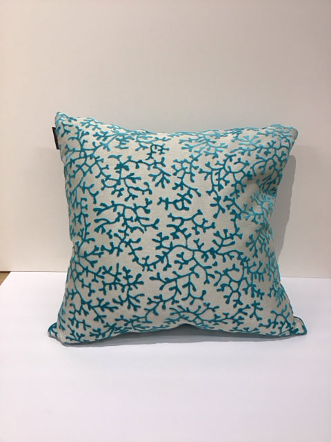 Silver Pillow w/Aqua Coral Chenille Design