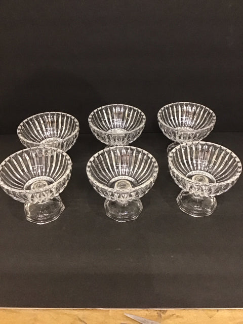 Set/6 Pedestal Fluted Lead Crystal Fruit Dessert Bowls