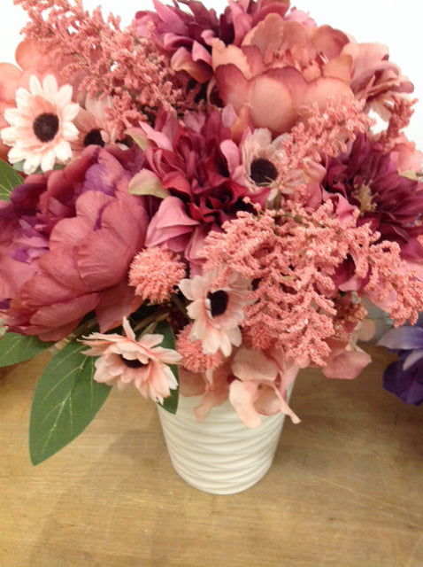 15" Mauve Florals In Ceramic Vase