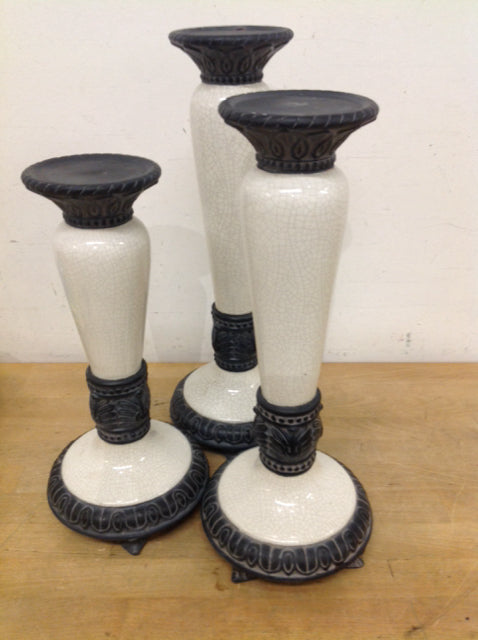 Candle Holders - Set Of 3 Fitz & Floyd Ceramic Crackle