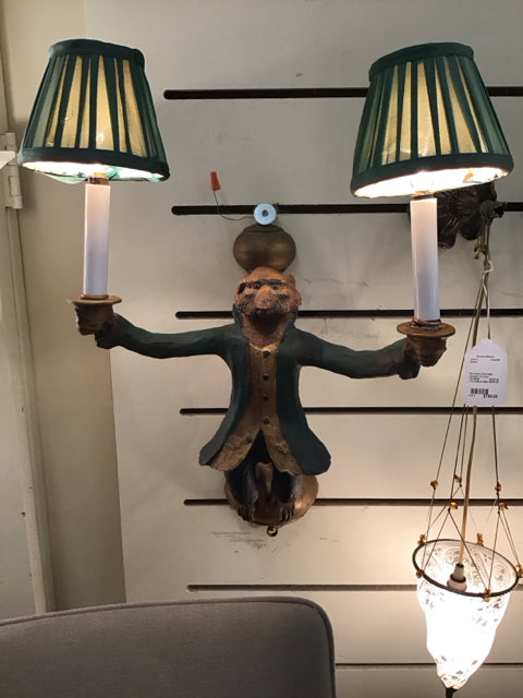 Sconce- Vintage Carved Green Monkey