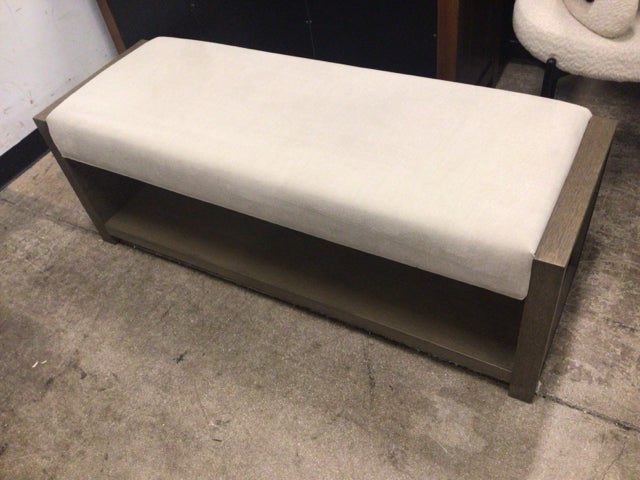 Legacy Classic Beige Fabric & Wood Bench