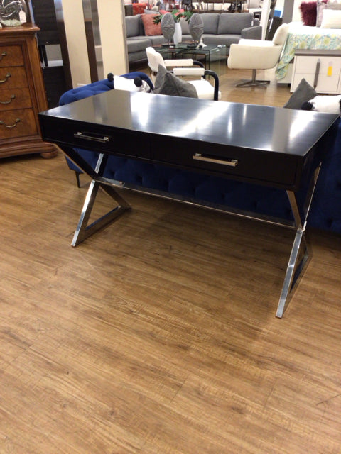 AS-IS Fine Furniture Design Black & Chrome Desk(Surface Marks)