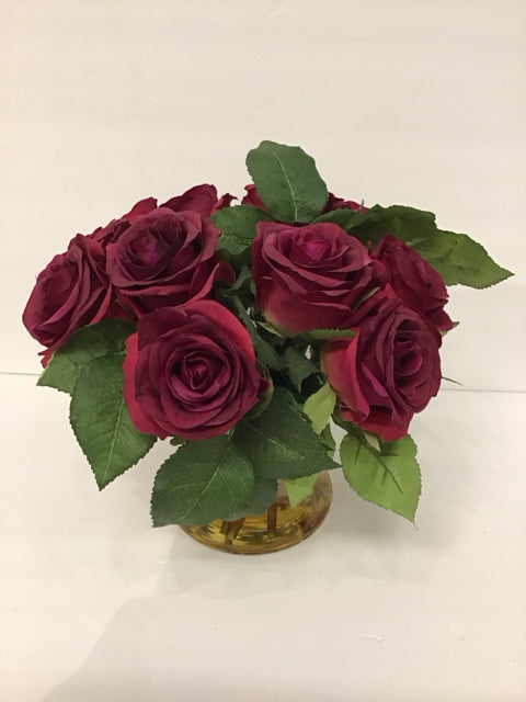 Silk Roses in Glass Vase