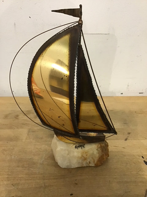 10.5" Brass Sailboat W/Stone Base By John Dermott