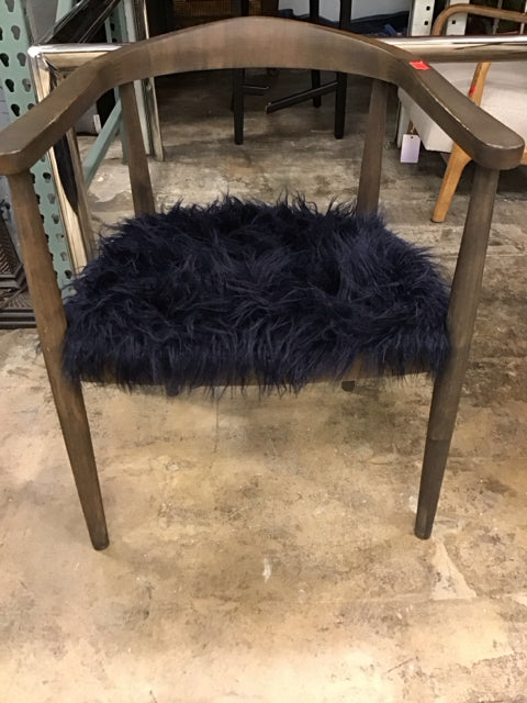 Threshold Walnut Wood Blue Faux Fur Chair