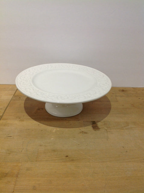 12" White Ceramic Cake Plate