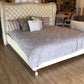 AS-IS White Leather Silver Nail Head Accent King Bed Frame(No Slats)