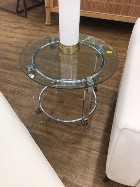 Round Glass Top Acrylic Base End Table