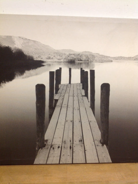 24" X 35" Black & White Dock Lake View Canvas