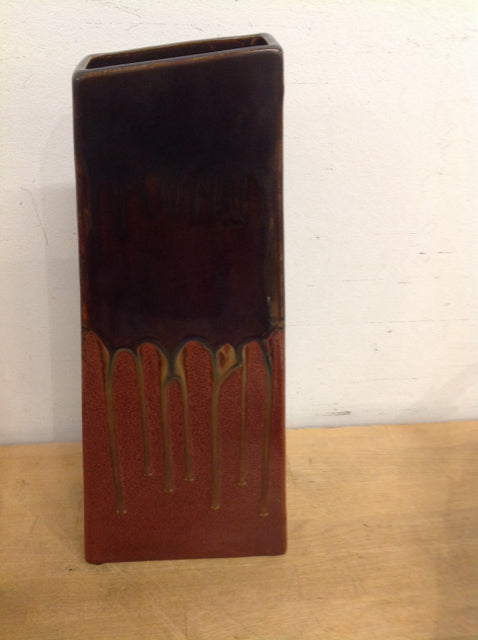 Vase- 16" Rust & Brown Ceramic Drip