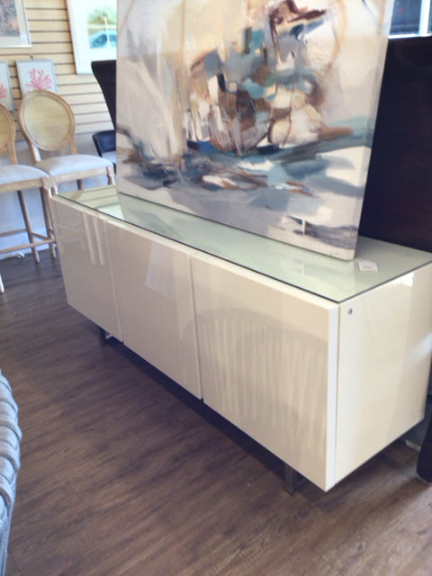 Callagaris White 3 Door Buffet/Glass Top