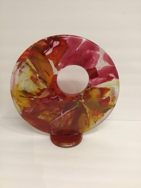 15" Art Glass Multicolor Disk