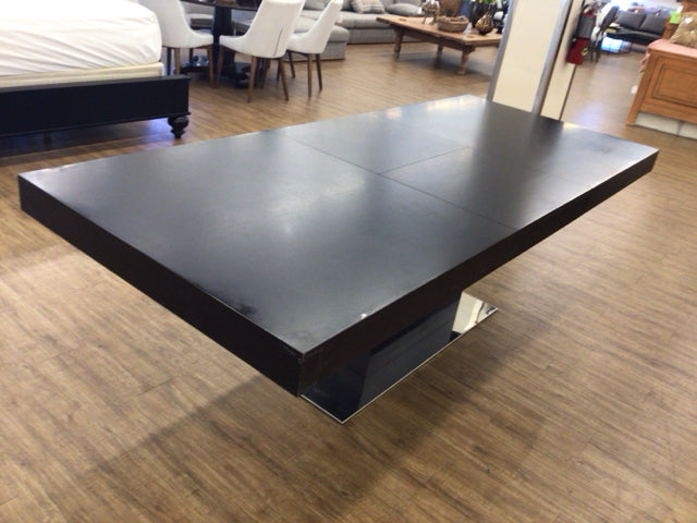 AS-IS Brazilian Dark Wood Extension Pedestal Dining Table(Ring Mark On Leaf)