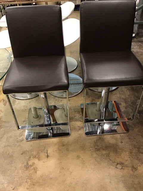 Pair Of Modani Brown Leather Bar Stools