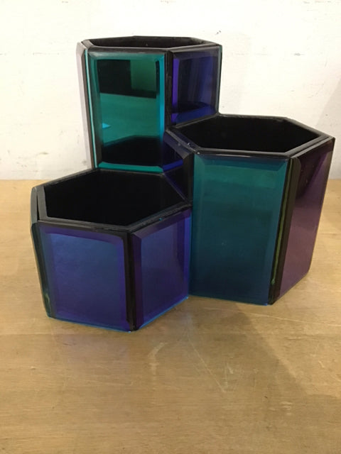 Hexagon Glass Multi Connected Purple/Blue Vase
