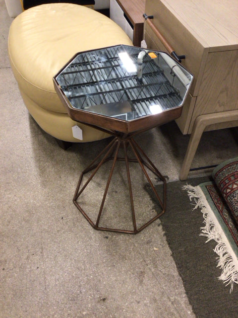 Octagon Mirrored Top Metal End Table