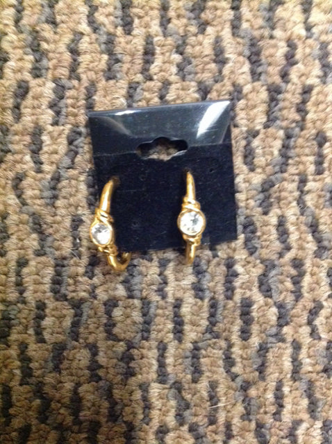 Gold Hoop Earrings w/Rhinestone