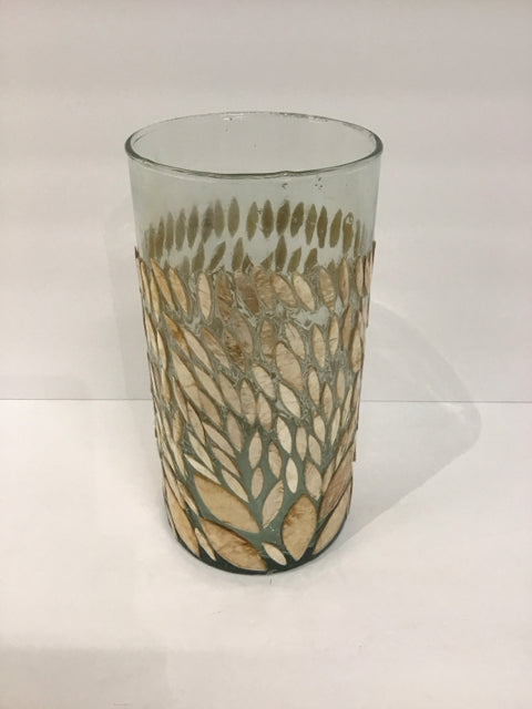 10"H 5"Rd Glass Vase w/MOP Decor