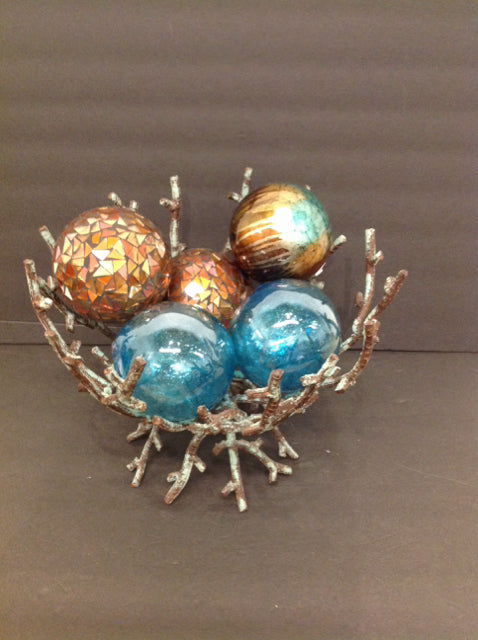 Weathered Abstract Basket w/5 Decorative Balls