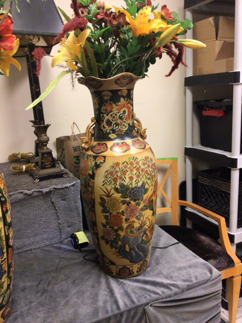 24" Tall Ceramic Asian Planter W/Floral