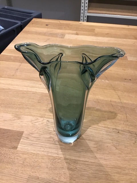 10" William Glasner Green Glass Vase
