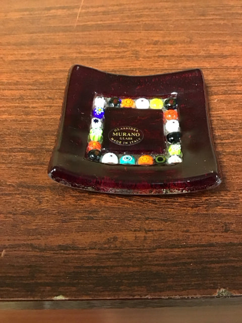 3" Murano Burgandy Art Glass Trinket Dish
