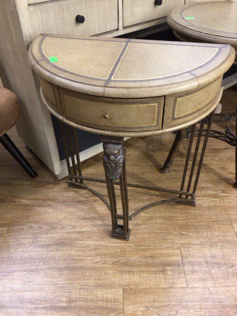 24" Tan Leather Demi One Drawer End Table