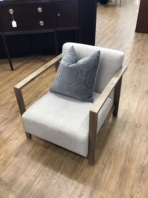 Tan Fabric Upholstered & Wood Accent Chair