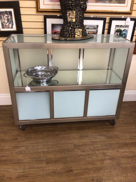 Metal & Frosted Glass Bar Cart