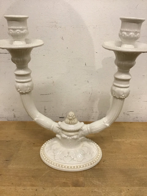 10.5" White Metal Enamel Candle Holder