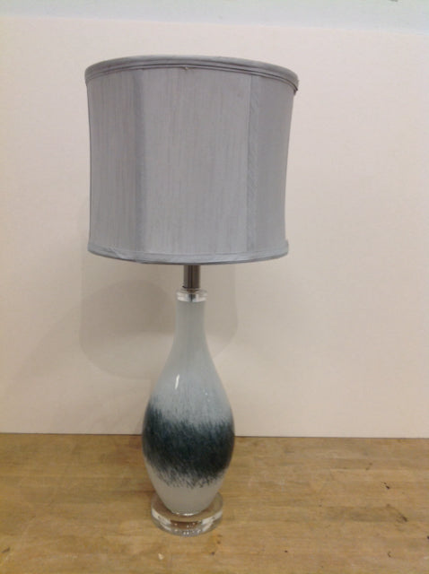 25" White/Blue Speckled Glass Lamp w/Shade