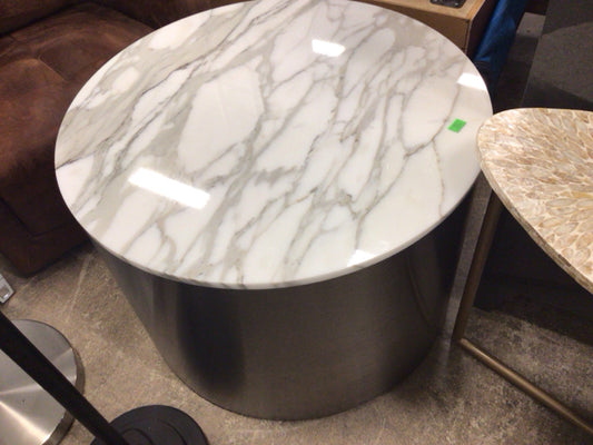 Round Custom Marble Top Silver End Table